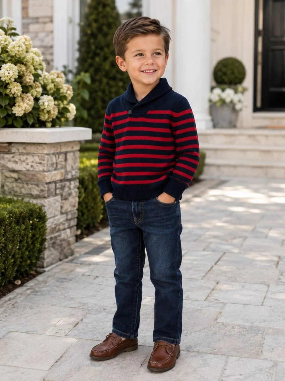 NWT OshKosh B’gosh Boys Outfit Set Size 5T Navy Red Sweater Slim Stretch Jeans